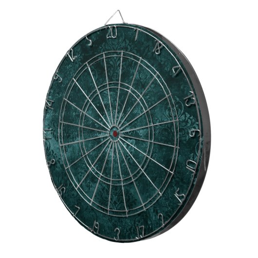 Fluweelzachte Blauwgroen Damask | Donkergroen Grun Dartbord (Voorkant Rechts)