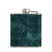 Fluweelzachte Blauwgroen Damask | Donkergroen Grun Heupfles (Achterkant)