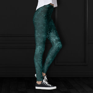 Fluweelzachte Blauwgroen Damask   Donkergroen Grun Leggings