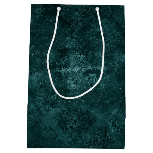 Fluweelzachte Blauwgroen Damask | Donkergroen Grun Medium Cadeauzakje (Achterkant)