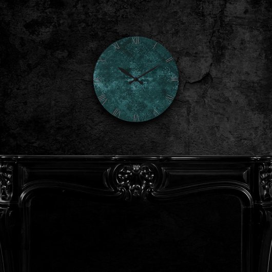 Fluweelzachte Blauwgroen Damask | Donkergroen Grun Ronde Klok