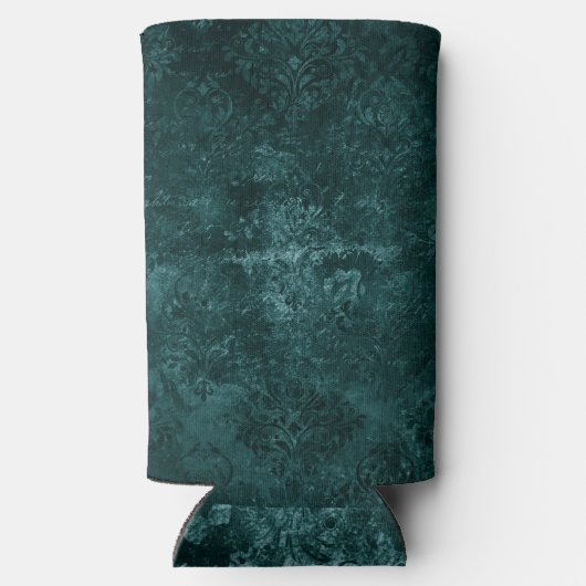 Fluweelzachte Blauwgroen Damask | Donkergroen Grun Seltzer Blikjeskoeler (Achterkant)