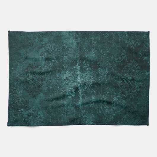 Fluweelzachte Blauwgroen Damask | Donkergroen Grun Theedoek (Horizontaal)