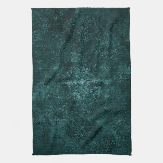 Fluweelzachte Blauwgroen Damask | Donkergroen Grun Theedoek (Verticaal)