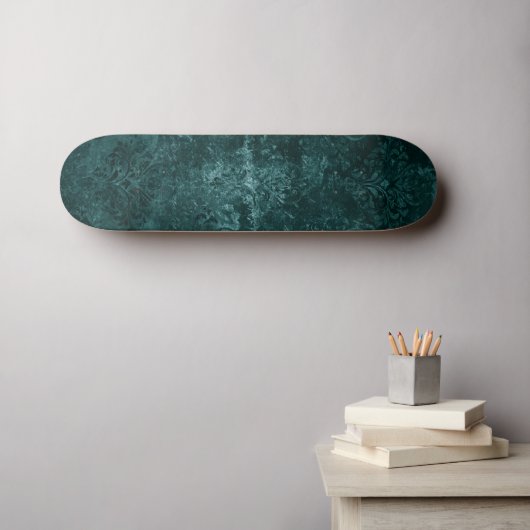 Fluweelzachte Blauwgroen Damask | Donkergroene Gru Persoonlijk Skateboard (Muurkunst (Horizontaal))