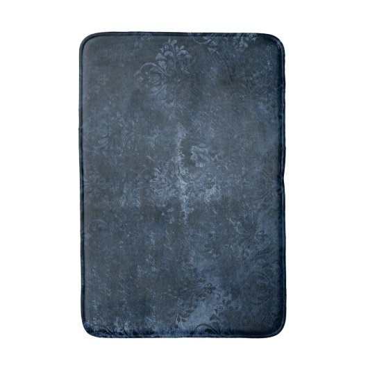 Fluweelzachte Navy Damask | Donkerblauw Grunge Bar Badmat (Voorkant Verticaal)