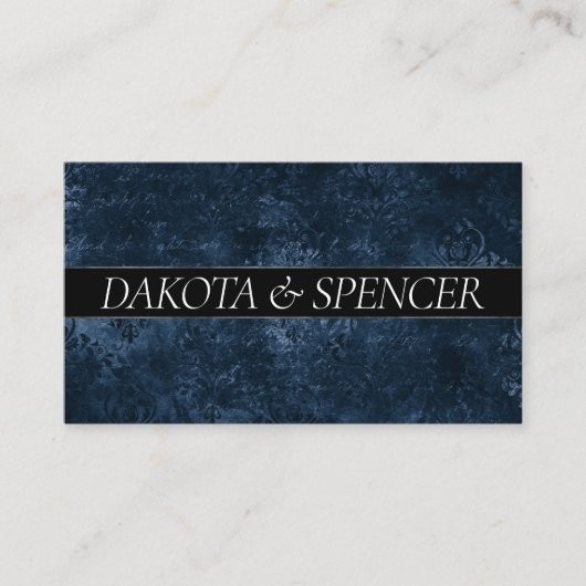 Fluweelzachte Navy Damask | Donkerblauw Grunge Bar Informatiekaartje (Voorkant)
