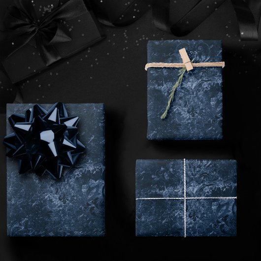 Fluweelzachte Navy Damask | Donkerblauw Grunge Bar Inpakpapier Vel