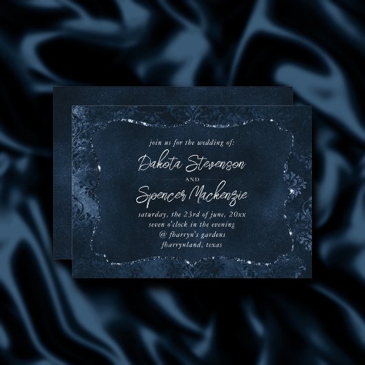 Fluweelzachte Navy Damask | Donkerblauw Grunge Bar Kaart