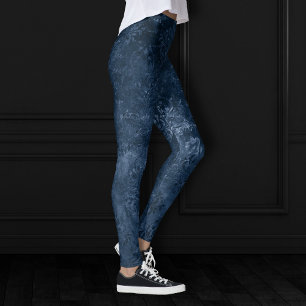 Fluweelzachte Navy Damask   Donkerblauw Grunge Bar Leggings