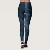 Fluweelzachte Navy Damask | Donkerblauw Grunge Bar Leggings (Achterkant)