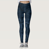 Fluweelzachte Navy Damask | Donkerblauw Grunge Bar Leggings (Voorkant)
