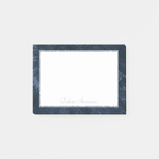 Fluweelzachte Navy Damask | Donkerblauw Grunge Bar Post-it® Notes (Voorkant)