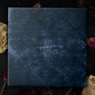 Fluweelzachte Navy Damask Donkerblauw Grunge Bar Tegeltje