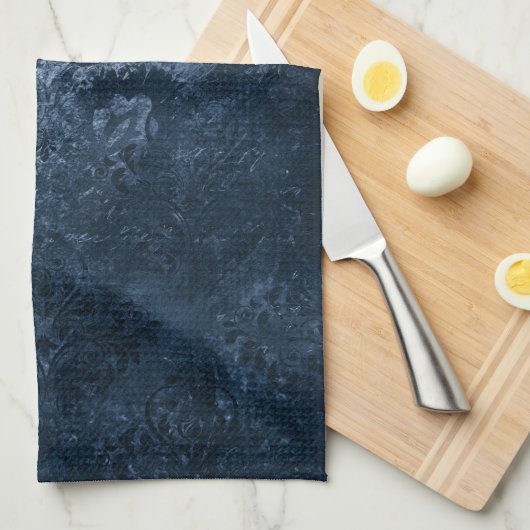 Fluweelzachte Navy Damask | Donkerblauw Grunge Bar Theedoek (Quarter Fold)