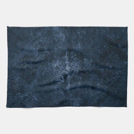 Fluweelzachte Navy Damask | Donkerblauw Grunge Bar Theedoek (Horizontaal)
