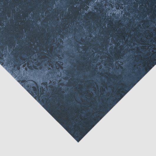 Fluweelzachte Navy Damask | Donkerblauw Grunge Bar Tissuepapier (Detail)