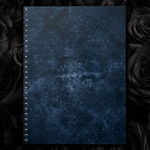 Fluweelzachte Navy Damask   Donkerblauwe Grunge Bl Notitieboek