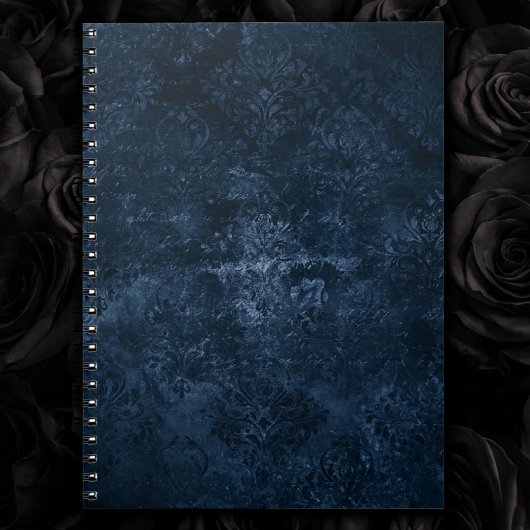 Fluweelzachte Navy Damask | Donkerblauwe Grunge Bl Notitieboek