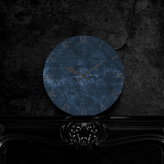 Fluweelzachte Navy Damask | Donkerblauwe Grunge Bl Ronde Klok