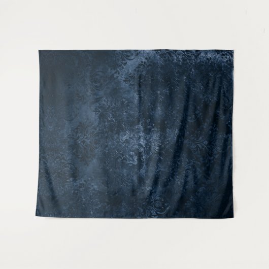 Fluweelzachte Navy Damask | Donkerblauwe Grunge Fo Wandkleed (Voorkant (horizontaal))