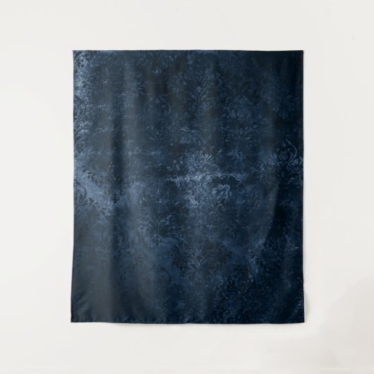 Fluweelzachte Navy Damask | Donkerblauwe Grunge Fo Wandkleed (Voorkant)