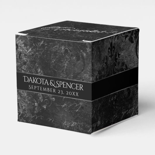 Fluweelzachte Onyx Damask | Zwart Vampy Grunge Bar Bedankdoosjes (Voorkant Zijde)