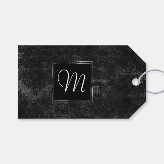 Fluweelzachte Onyx Damask | Zwart Vampy Grunge Bar Cadeaulabel (Voorkant (Horizontaal))