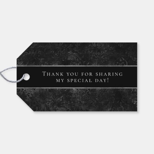 Fluweelzachte Onyx Damask | Zwart Vampy Grunge Bar Cadeaulabel (Achterkant Horizontaal)