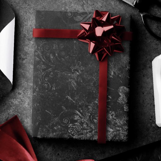 Fluweelzachte Onyx Damask | Zwart Vampy Grunge Bar Cadeaupapier