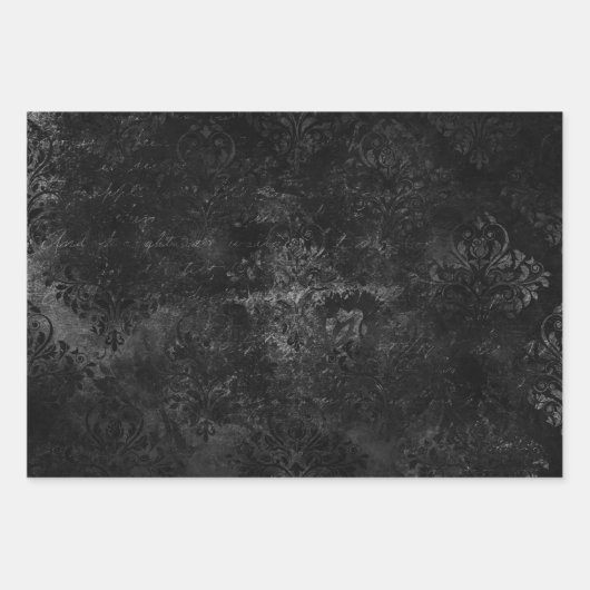Fluweelzachte Onyx Damask | Zwart Vampy Grunge Bar Inpakpapier Vel (Voorkant 2)