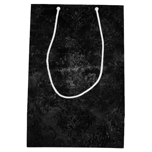 Fluweelzachte Onyx Damask | Zwart Vampy Grunge Bar Medium Cadeauzakje (Achterkant)