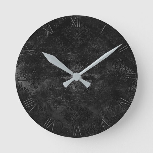 Fluweelzachte Onyx Damask | Zwart Vampy Grunge Bar Ronde Klok (Voorkant)