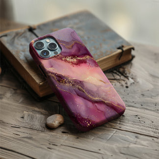 Fluwelen Amethyst – Paarse Roze & Gouden Marmeren  iPhone 16 Hoesje
