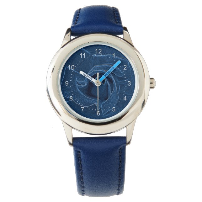 fluwelen blauwe roos horloge (Voorkant)