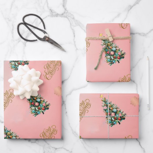 Fluwelen Blush Roze Kerstboom  Inpakpapier Vel (Voorkant)