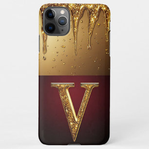 💎 Fluwelen Glitter V Monogram Druppelende Maatwer iPhone 11Pro Max Hoesje