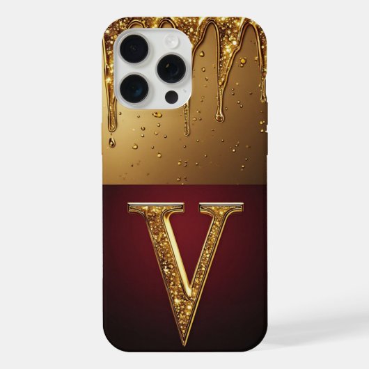 💎 Fluwelen Glitter V Monogram Druppelende Maatwer iPhone Hoesje (Achterkant)
