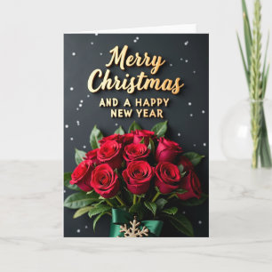Fluwelen Kerstkaart met Bloemen Kaart