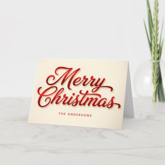 Fluwelen Rood Retro Script Prettig Kerstfeest Feestdagen Kaart (Voorkant)