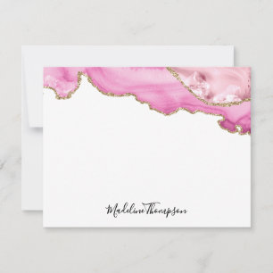 Fluwelen Roze Agate Geode Script Typografie Notitiekaartje