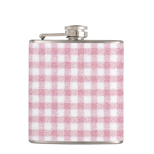 Fluwelen roze en witte geruite charme heupfles (Voorkant)