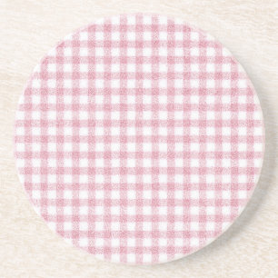 Fluwelen roze en witte geruite charme zandsteen onderzetter