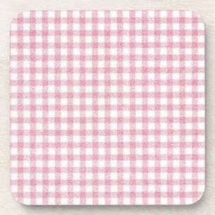 Fluwelen roze en witte Gingham charme Bier Onderzetter
