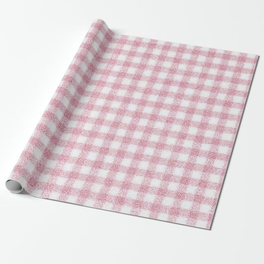 Fluwelen roze en witte Gingham charme Cadeaupapier (Uitgerold)