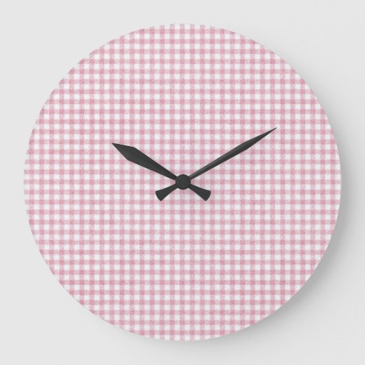 Fluwelen roze en witte Gingham charme Grote Klok (Voorkant)