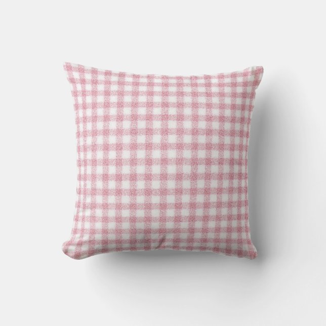 Fluwelen roze en witte Gingham charme Kussen (Voorkant)
