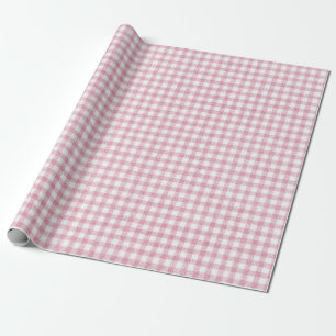 Fluwelen Roze en Witte Kleine Gingham Charme Cadeaupapier