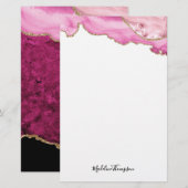 Fluwelen Roze Goud Agate Geode Script Typografie Briefpapier (Voorkant / Achterkant)