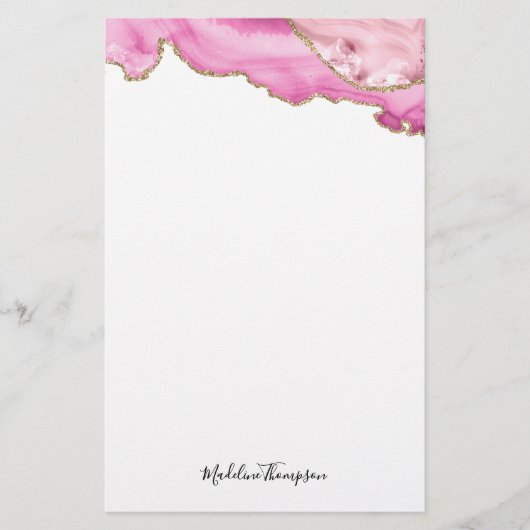 Fluwelen Roze Goud Agate Geode Script Typografie Briefpapier (Voorkant)